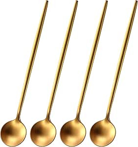 4 PCs 6.7 Inches Brushed Gold Stainless Steel 304 Gold Long Handle Coffee Spoons,Espresso Stirrin... | Amazon (US)