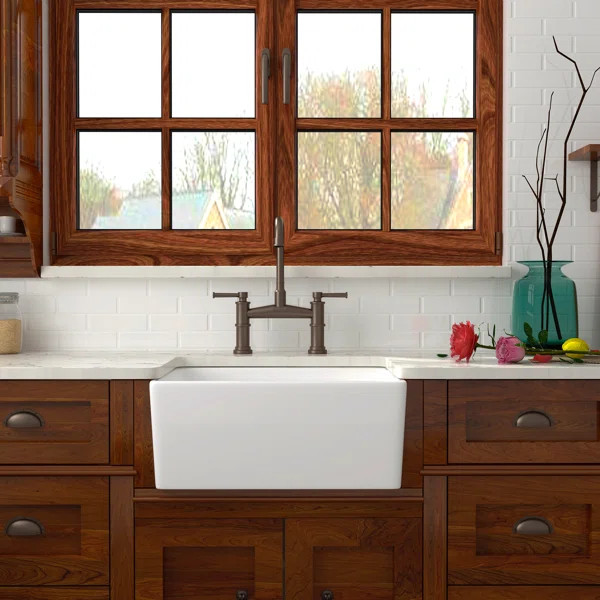 ZCAI-SINK-009 Ceramic 24" L x 16" W Farmhouse Kitchen Sink with Basket Strainer | Wayfair North America