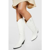 Womens Knee High Western Cowboy Boots - White - 10 | boohoo (US & Canada)