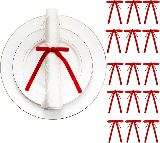 36 Pcs Red Velvet Bow Christmas Napkin Rings Set Velvet Burlap Bowknot Napkin Rings Holder Buckle... | Amazon (US)