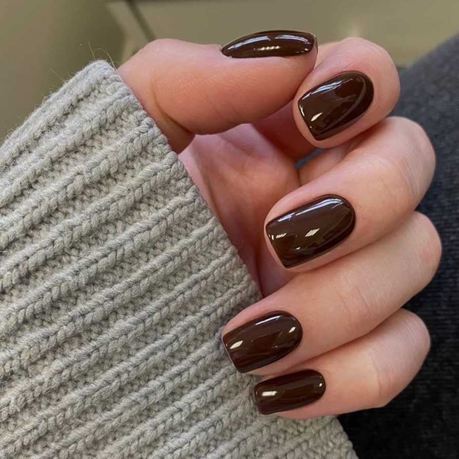 KQueenest 30 PCS Brown Press on Nails Short Medium Square,Salon Like Fall Winter Fake Nails Acrylic, | Amazon (US)