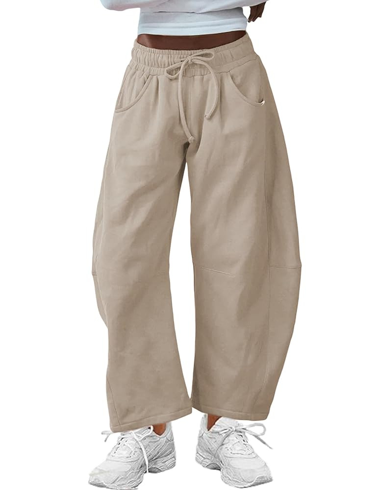 SeekMe Women's Barrel Leg Sweatpant Drawstring Elastic Waisted Wide Leg Pants Casual Cotton Palaz... | Amazon (US)
