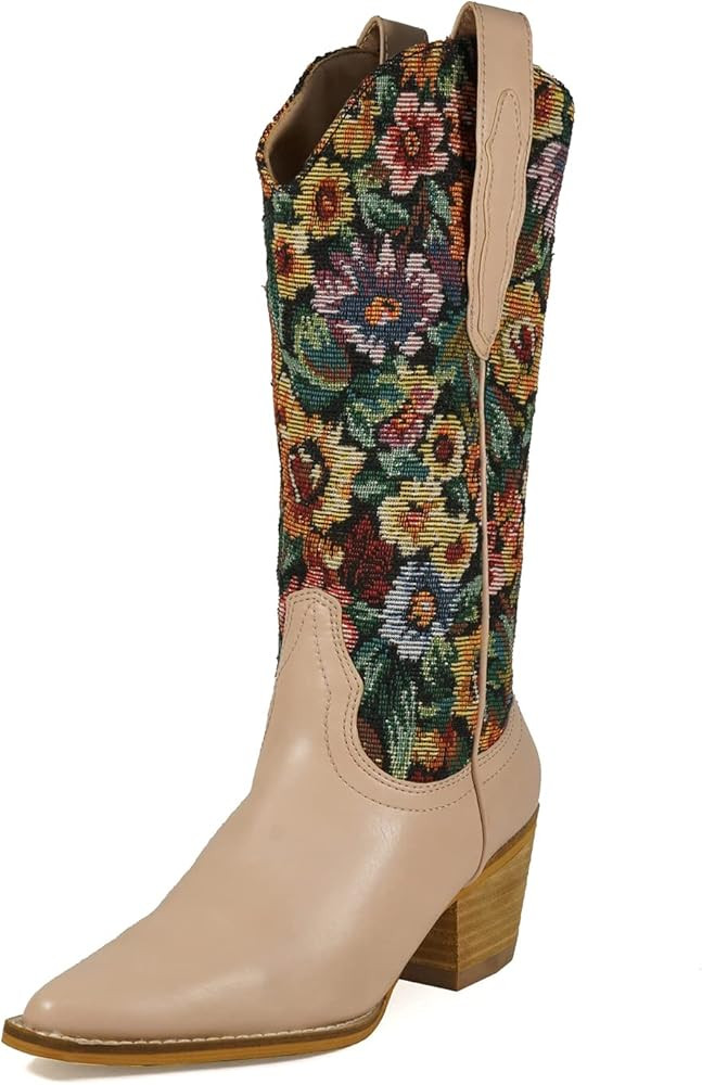ARiderGirl Hanan Women Knee High Western Style Stacked Heel Boots | Amazon (US)