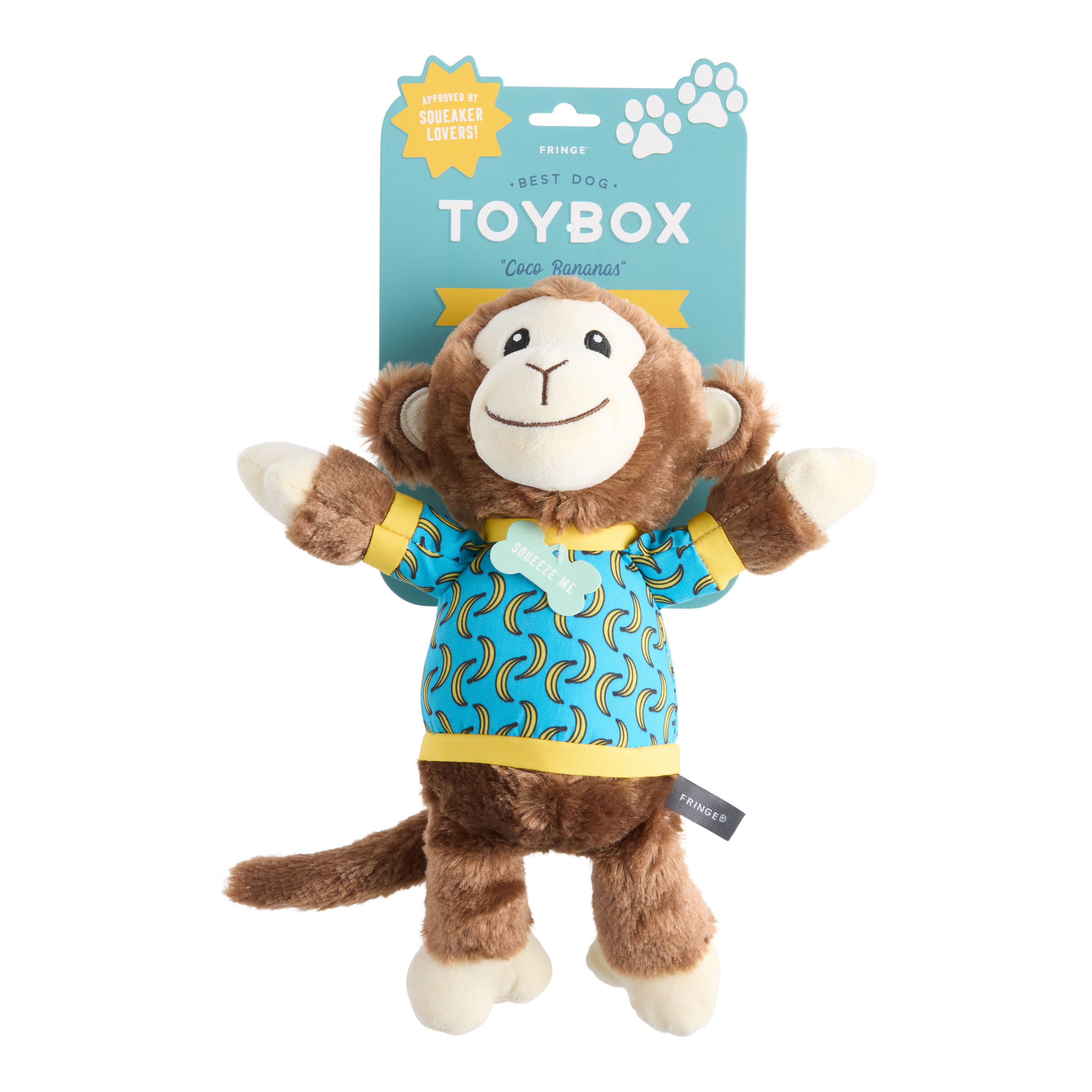 Plush Monkey with Banana Shirt Squeaky Dog Toy | World Market