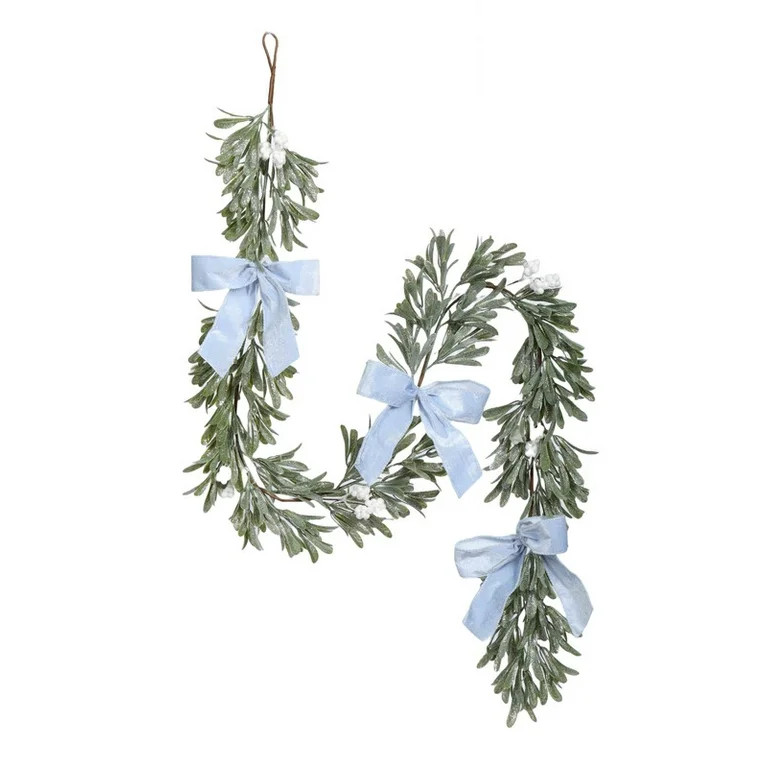 Greenery, Berries, and Bows Christmas Garland, Blue and White, 6', by Holiday Time | Walmart (US)