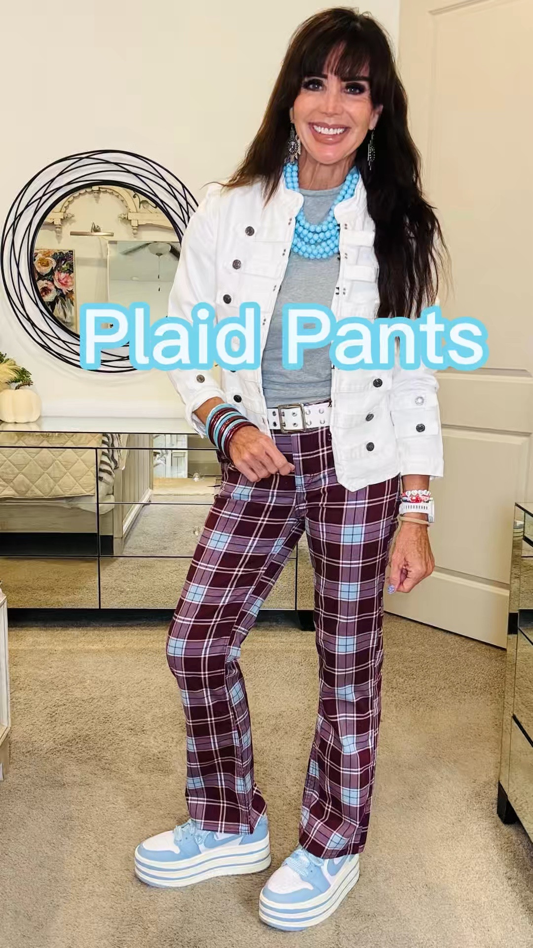 Mad for plaid and loving nice loud prints!! These @Target Della’s pants are too fun!  Platforms,  military jacket and a statement necklace completed the look!

#LTKootd #LTKSeasonal #LTKOver40