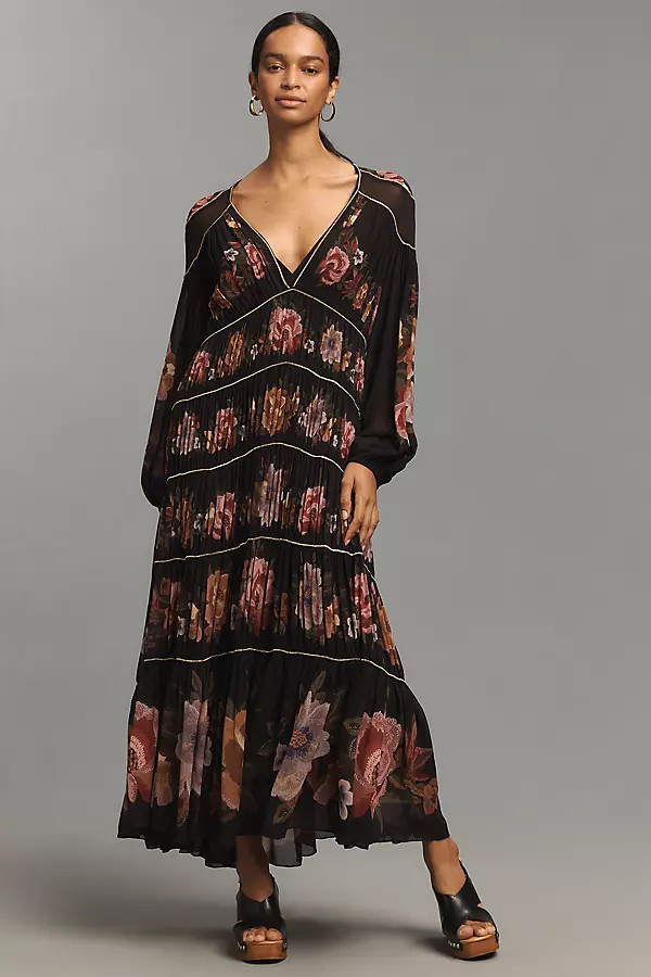 Farm Rio Long-Sleeve V-Neck Maxi Dress | Anthropologie (US)