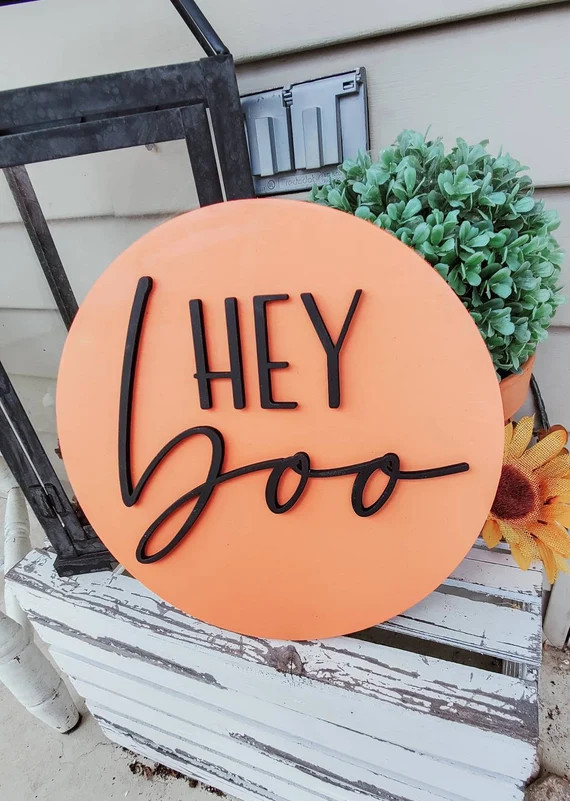 Hey Boo Halloween 3D Circle Wood Sign/ Fall Decor/ halloween Sign/ Fall Wood Sign/ Front Porch Si... | Etsy (US)