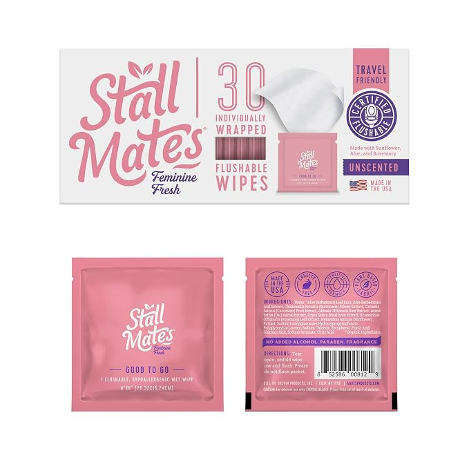 Stall Mates Wipes Feminine Fresh - Flushable Wipes | Individually Wrapped | Feminine Cleansing Wi... | Amazon (US)