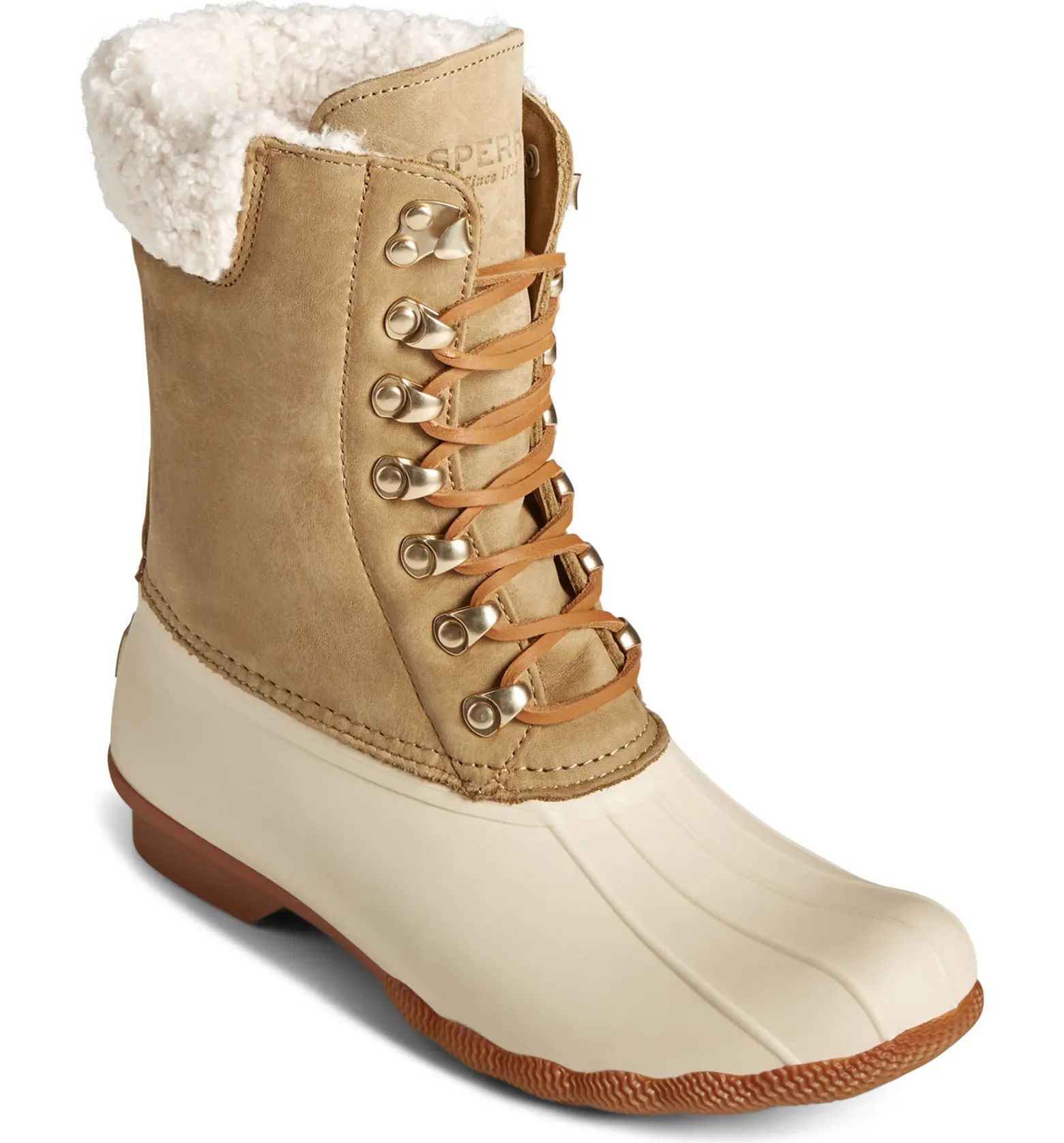 SPERRY TOP-SIDER Saltwater Tall Leather Faux Shearling Lined Duck Boot | Nordstromrack | Nordstrom Rack