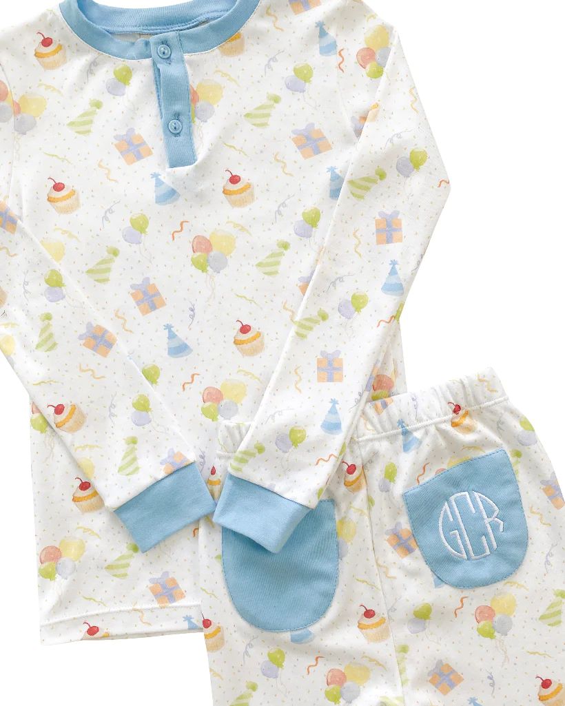 Party Time Pima Pajama Set with Blue Trim | Smockingbird Kids