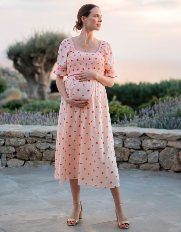 Rose Embroidered Cotton Maternity & Nursing Dress | Seraphine UK