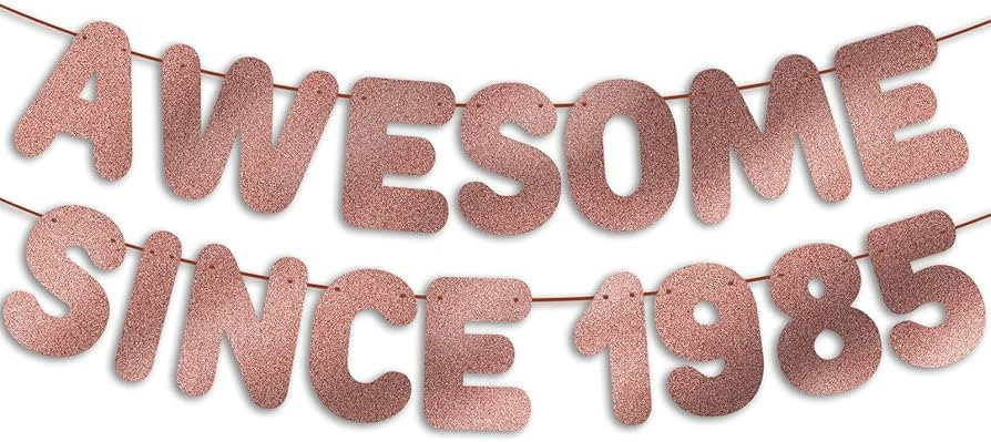 Pre-Strung Awesome Since 1985 Banner - Rose Gold Glitter 40th Birthday and Anniversary Party Deco... | Amazon (US)