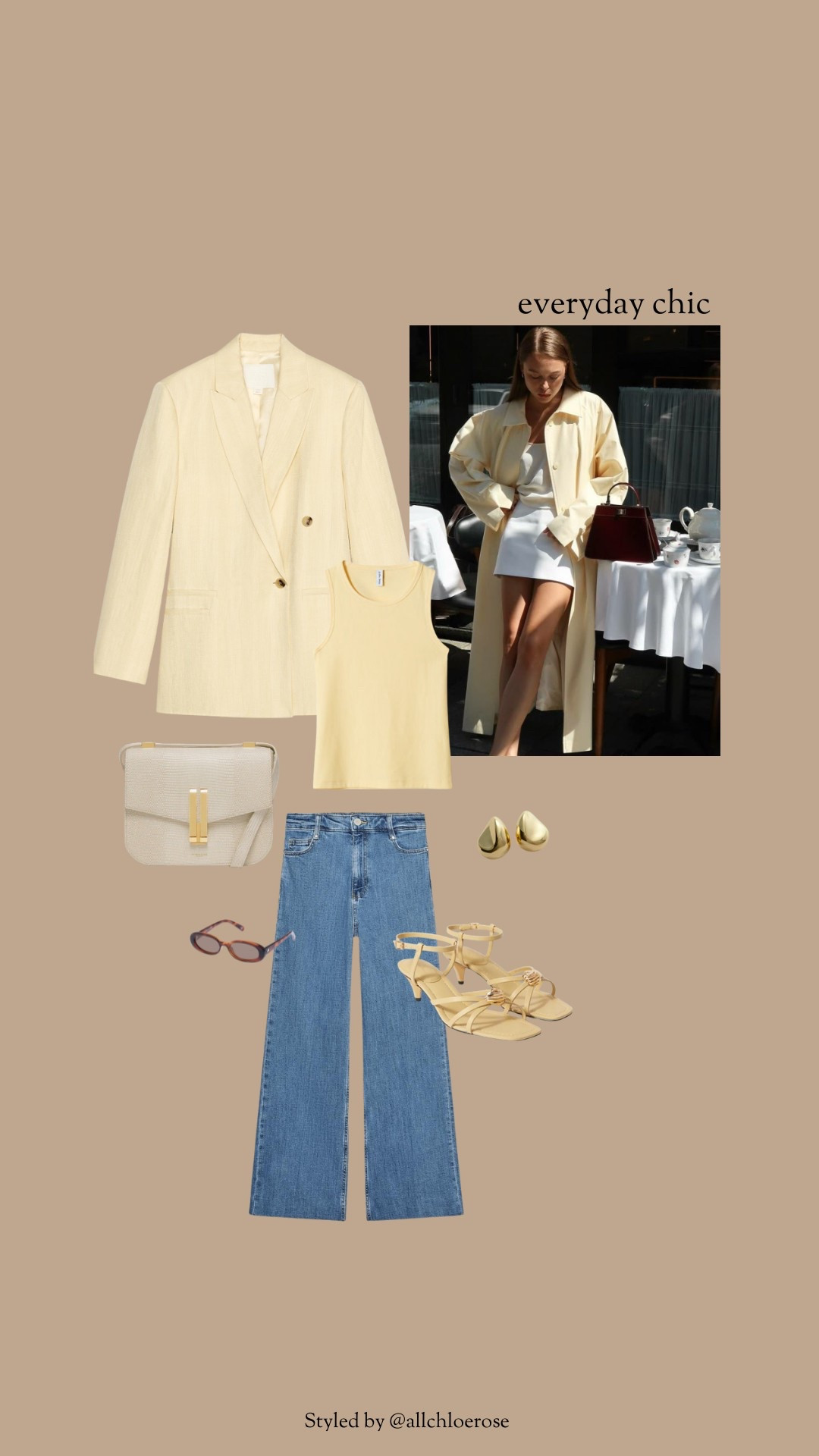 Butter yellow everyday chic outfit, yellow blazer, yellow tank and jeans with sandals 

#LTKstyletip #LTKspring #LTKuk