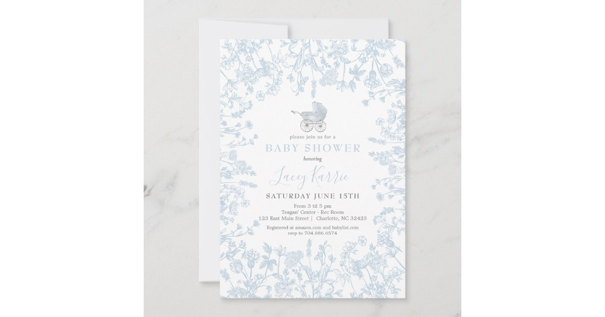 Blue Chinoiserie floral baby Shower Invitation, Invitation | Zazzle | Zazzle