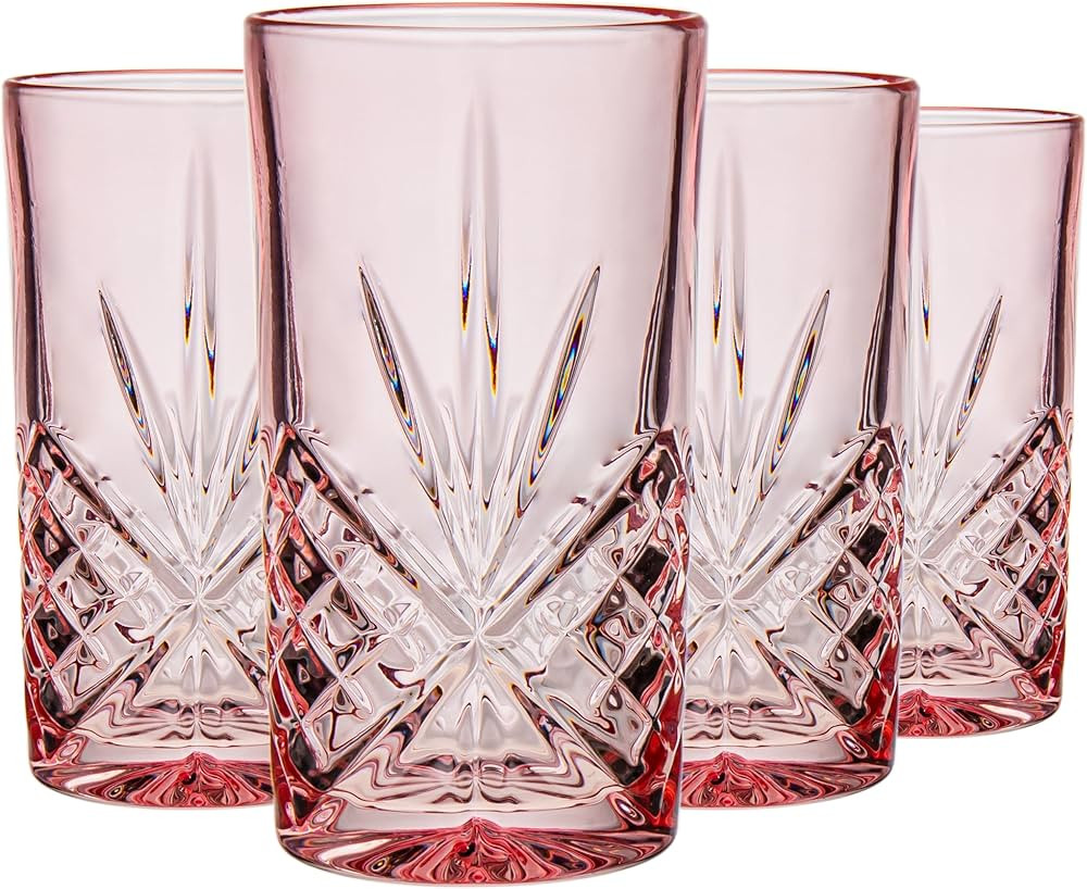Godinger Highball Drinking Glasses, Crystal Glass Tall Cocktail Glasses, Water Glasses - Blush, D... | Amazon (US)