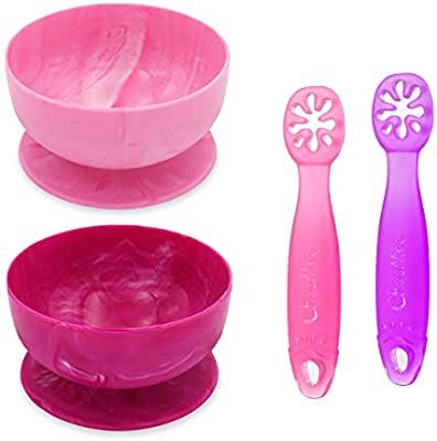 ChooMee IncrediBowls Baby Suction Bowls + FlexiDip Starter Spoons | Small Light and Dark Pink, 4 ... | Amazon (US)
