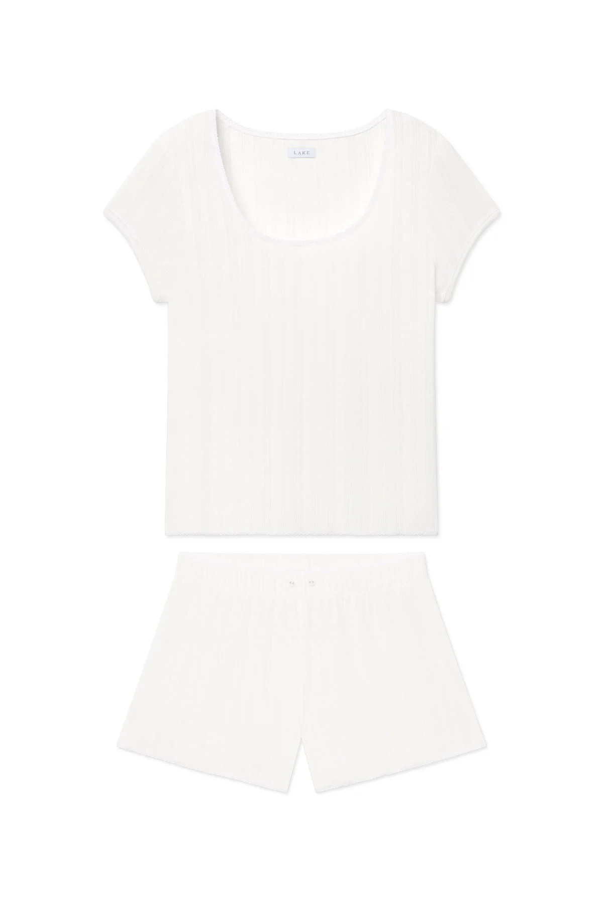 Pointelle Shorts Set in White - L | Lake Pajamas