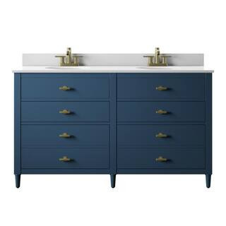 60 in. W x 20 in. D x 38.25 in. H Bath Vanity Side Cabinet in Franklin Blue with White Vanity Top... | The Home Depot