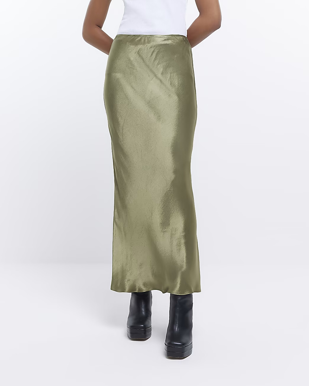 Khaki satin maxi skirt | River Island (UK & IE)