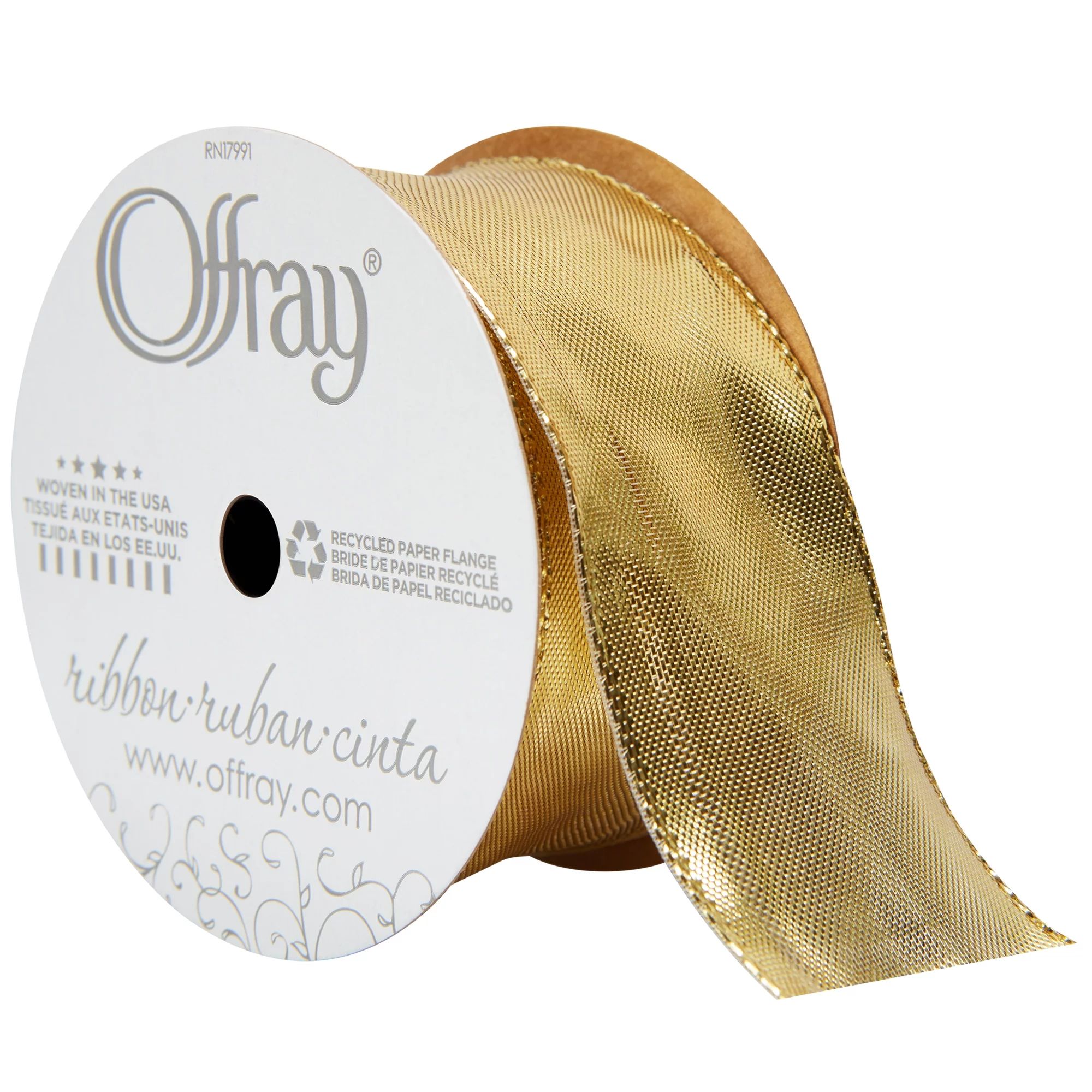 Offray Ribbon, Metallic Gold 1 1/2 inch Wired Edge Metallic Ribbon, 9 feet - Walmart.com | Walmart (US)