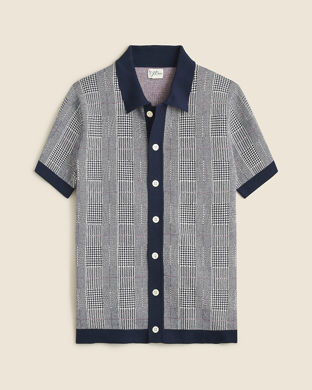 Short-sleeve heritage cotton sweater-polo in windowpane jacquard | J. Crew US