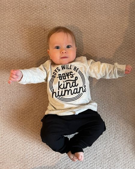 Boys will be kind humans sweatshirt! Also comes in a t-shirt version. Size 2 months - 4T!! Comes in grey, white, and black! 
.
.
.
Baby boy outfit - baby boy clothes - baby boy ootd - toddler boy clothes - toddler outfit - etsy baby 

#LTKunder50 #LTKkids #LTKbaby