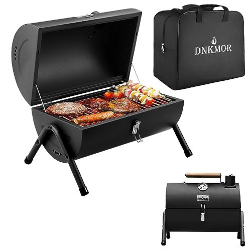 Portable Charcoal Grill, Tabletop Outdoor Barbecue Smoker, Small BBQ Grill for Outdoor Cooking Backyard Camping Picnics Beach by DNKMOR BLACK | Amazon (US)