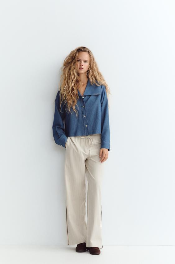 DENIM EFFECT BIB COLLAR SHIRT | Zara US