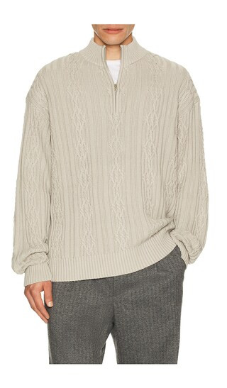 Cable Knit Half Zip Sweater in Mid Grey | Revolve Clothing (Global)
