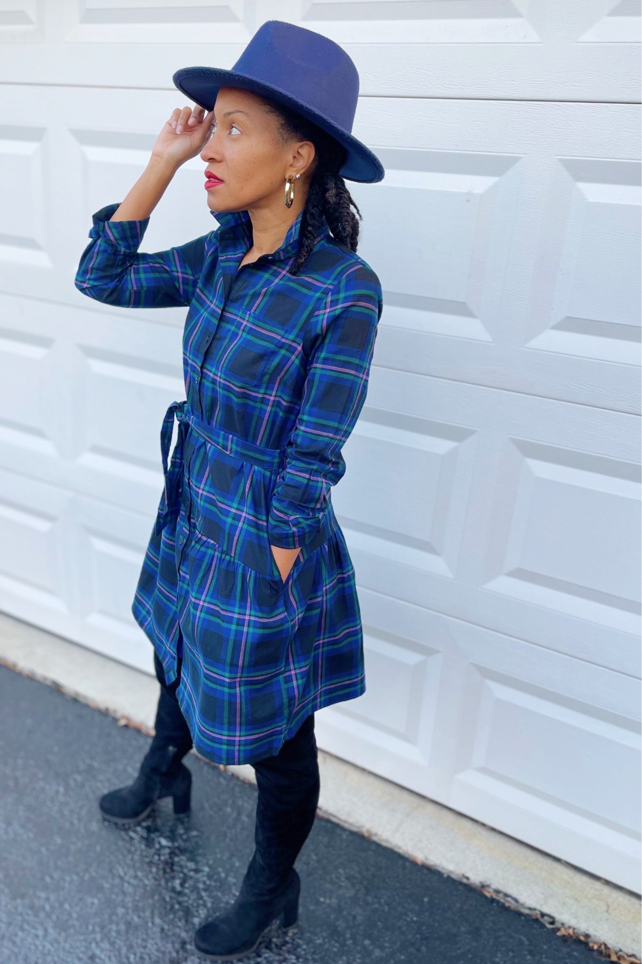 Feeling blue…but in plaid. Fits true to size. Belt allows flattering fit. 

#LTKFind #LTKunder100 #LTKunder50