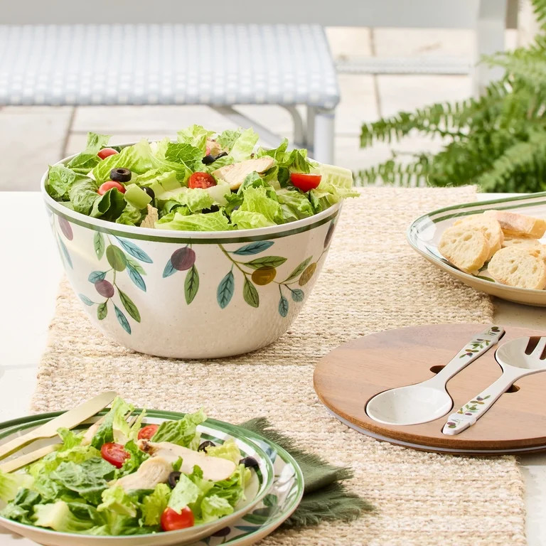 Better Homes and Gardens Bamboo Melamine Olive Salad Bowl with Acacia Wood Lid and Utensil Set | Walmart (US)
