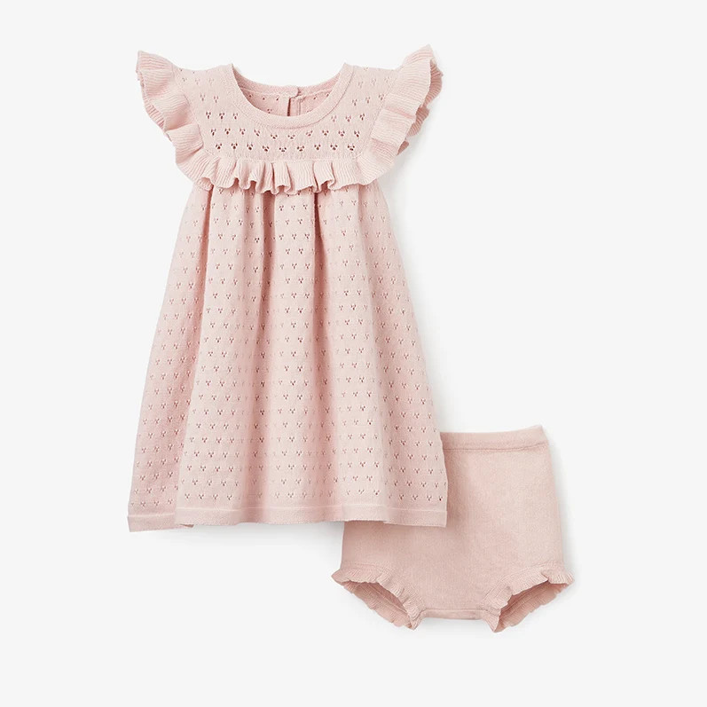 Blush Pointelle Flutter Sleeve Knit Baby Dress | Elegant Baby