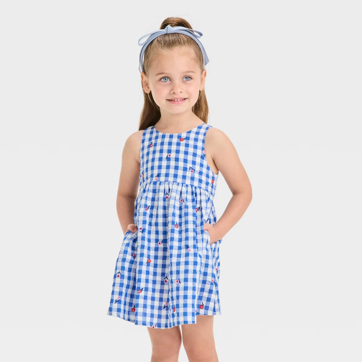 Toddler Girls' Gingham Dress - Cat & Jack™ Blue 3T | Target