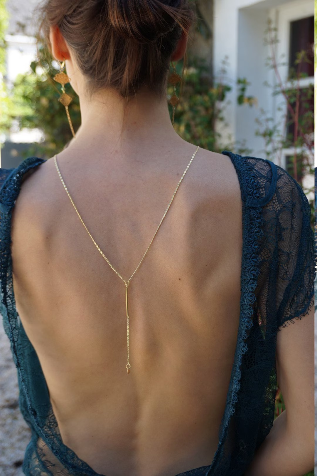 Backless necklace, wedding back necklace, gold necklace, gold back necklace, wedding jewelry, wom... | Etsy (US)