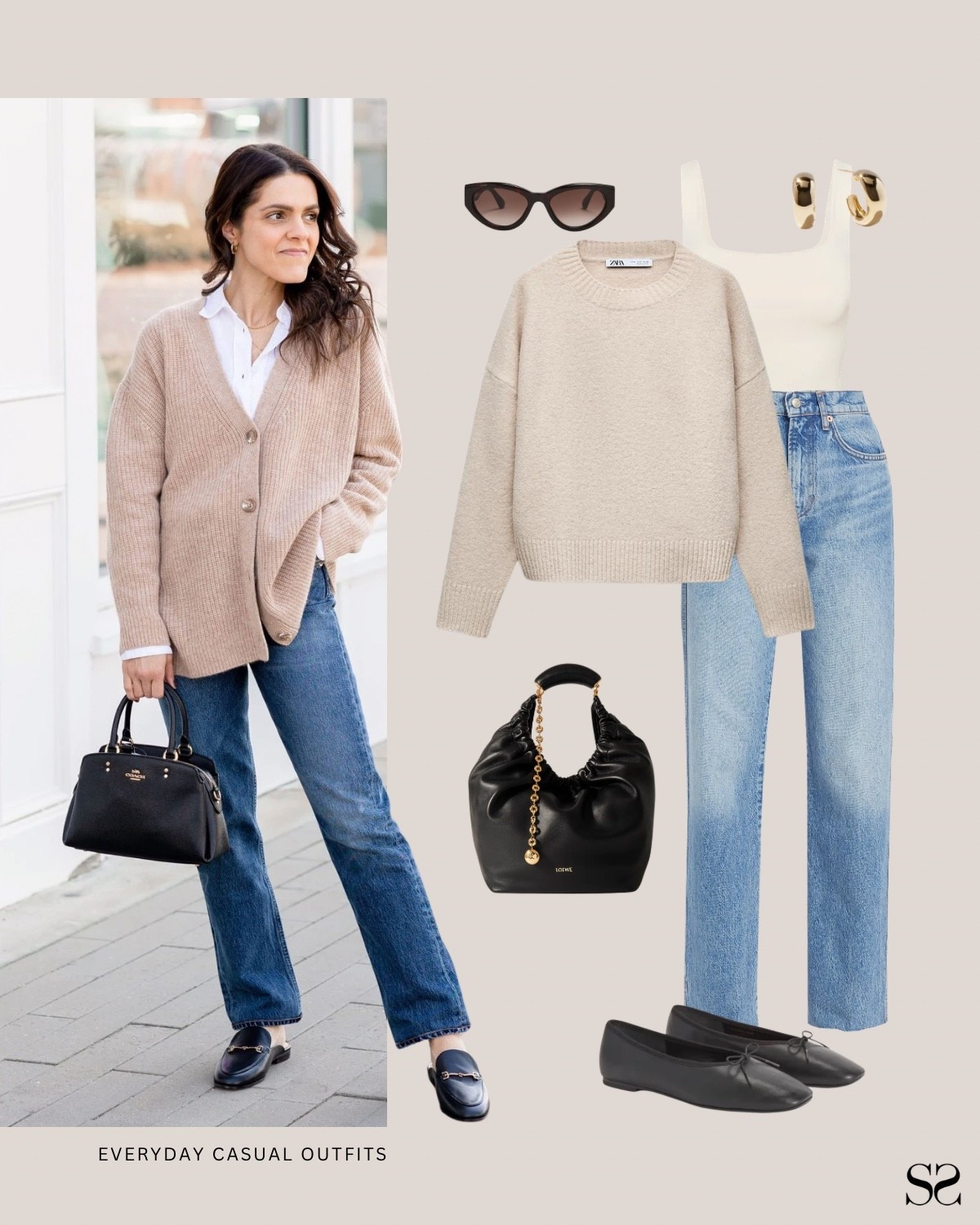 Outfit ideas for when getting dressed has to be easy!

Camel cardigan, white button-down, straight leg jeans, black loafers, black structured bag, gold hoop earrings, cat eye sunglasses

#LTKgrwm #LTKootd
