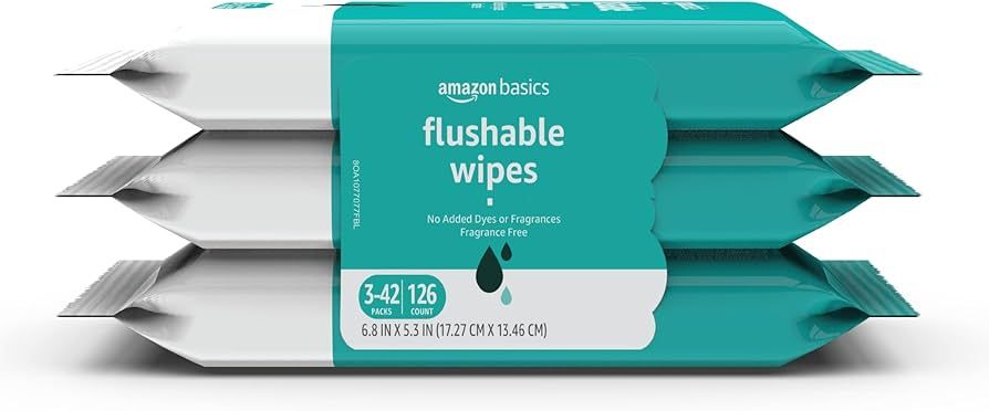 Amazon Basics Flushable Adult Toilet Wipes, Fragrance Free, 126 Count (3 Packs of 42) Packaging M... | Amazon (US)