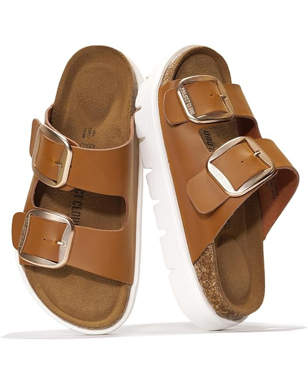 Project Cloud 100% Genuine Leather Platform Sandals Women Footwear - Wedge Chunky Slides for Wome... | Amazon (US)