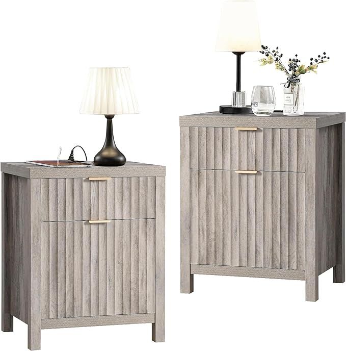 Oxford 2 Drawer Nightstand, End Table with Charging Station, Night Stand with Fluted Panel, Farmh... | Amazon (US)