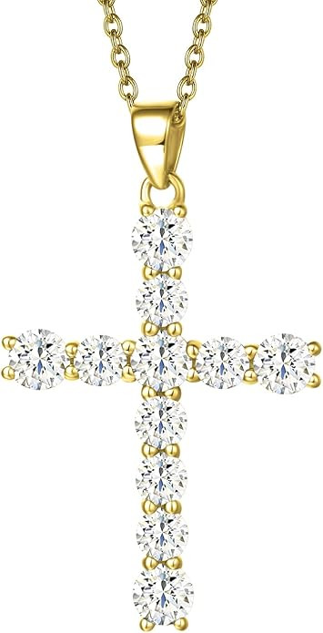 Carleen Cross Necklace For Women Yellow Gold Plated Sterling Silver Cubic Zirconia CZ Simulated D... | Amazon (US)