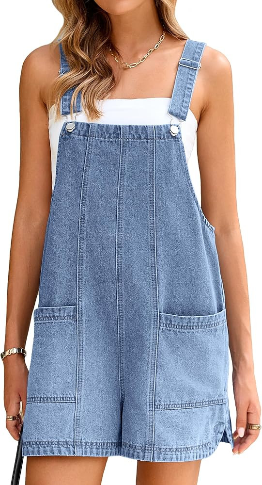 Glamaker Womens Denim Overalls Romper Casual Loose Fit Jean Rompers Adjustable Straps Overall Sho... | Amazon (US)
