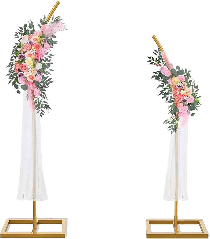 Metal Wedding Backdrop Stand | 6.8Ft & 8Ft Curved Top Wedding Arch Frame | Set of 2 Balloon Flowe... | Amazon (US)
