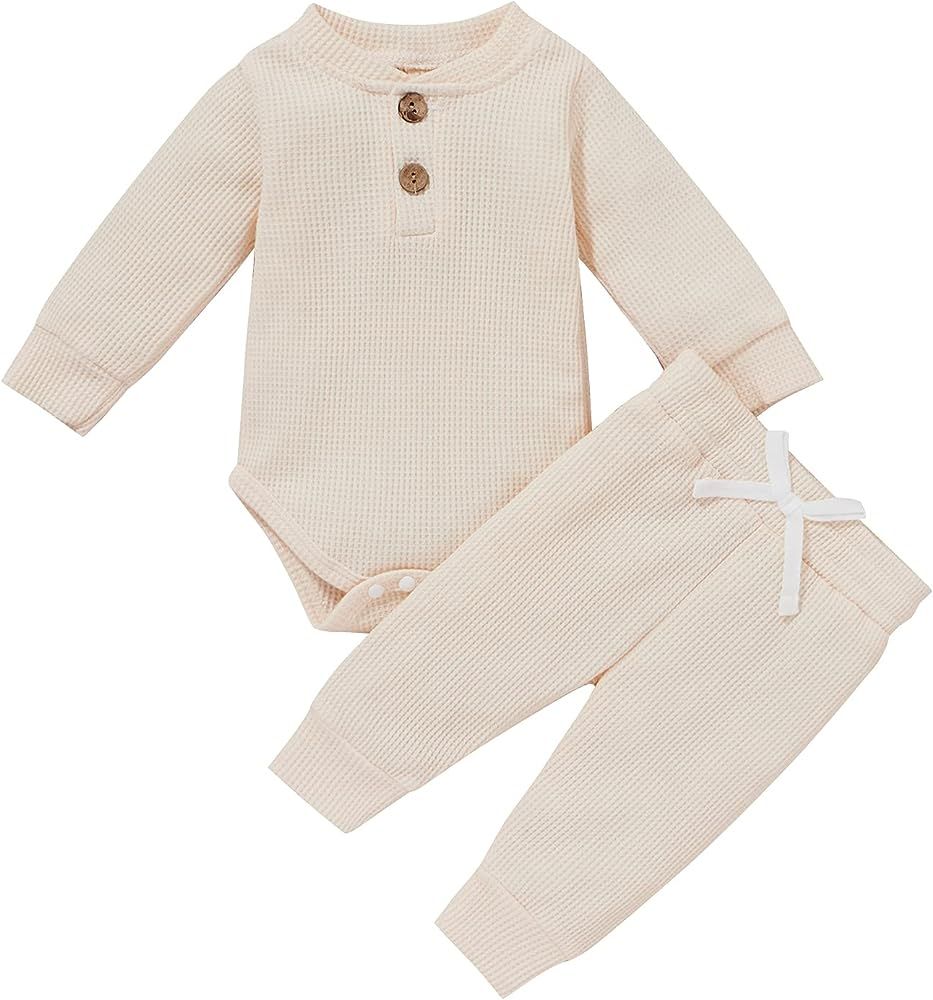 Infant Newborn Baby Girls Boys Fall Outfits Ribbed Long Sleeve Romper Knitted Pants Winter Clothe... | Amazon (US)