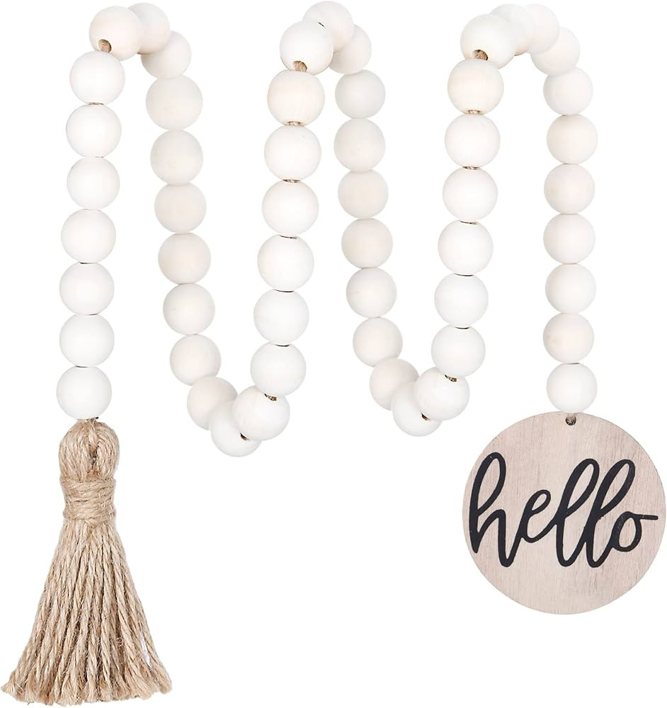 Meplait Hello Wooden Bead Garland with Tassel, Decorative Beads Home Decor Farmhouse Tassel Garla... | Amazon (US)