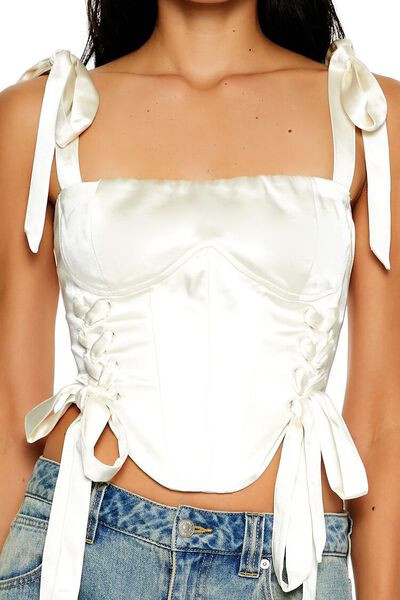 Satin Lace-Up Bustier Crop Top | Forever 21
