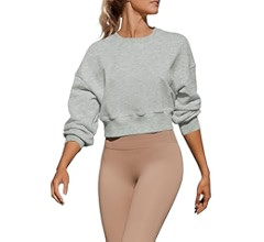 ZESICA Women's 2024 Crop Sweatshirts Casual Long Sleeve Crewneck Solid Color Y2K Fleece Loose Pul... | Amazon (US)