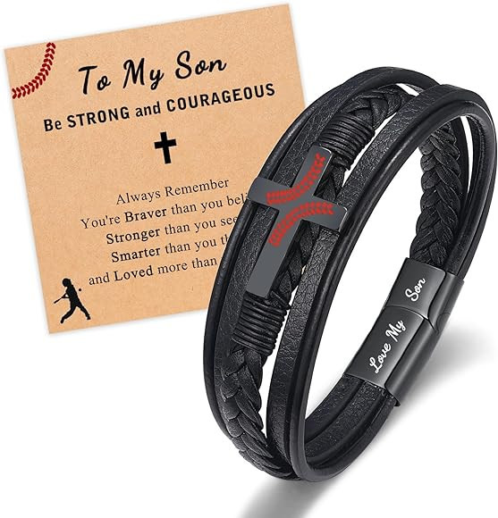 UNGENT THEM Baseball Gifts for Boys, Leather Bracelet for Son/Grandson/Nephew on Christmas/Birthd... | Amazon (US)