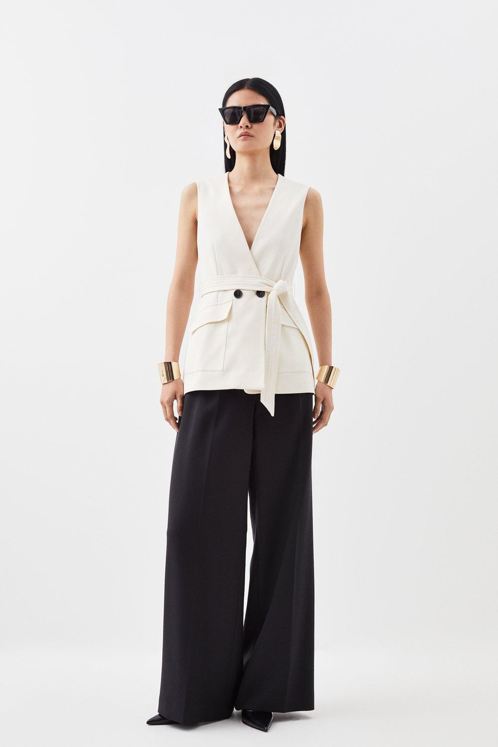 Relaxed Tailored Sleeveless Blazer Waistcoat | Karen Millen UK + IE + DE + NL