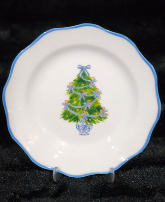 4 Blue White Christmas Tree Appetizer Plates 6.25" Ceramic Chinoiserie Bows NICE | eBay US