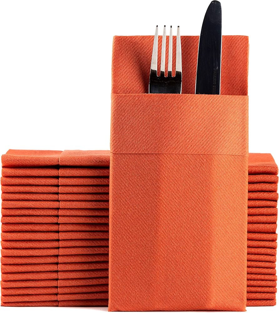 Terracotta Dinner Napkins Cloth Like with Built-in Flatware Pocket, Linen-Feel Absorbent Disposab... | Amazon (US)